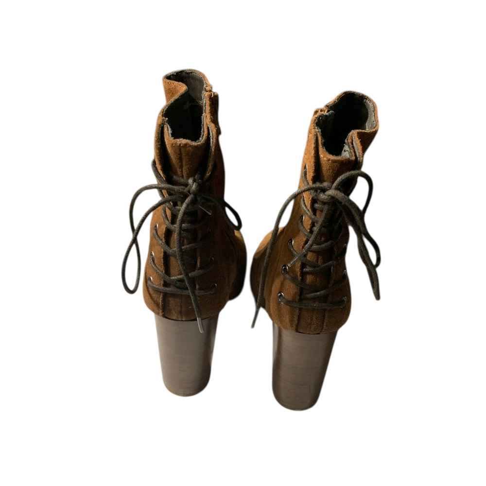 Steve Madden Rochelle Boots Size 8 Brown Suede Ankle Booties Lace Up Zip Heel - Picture 2 of 12